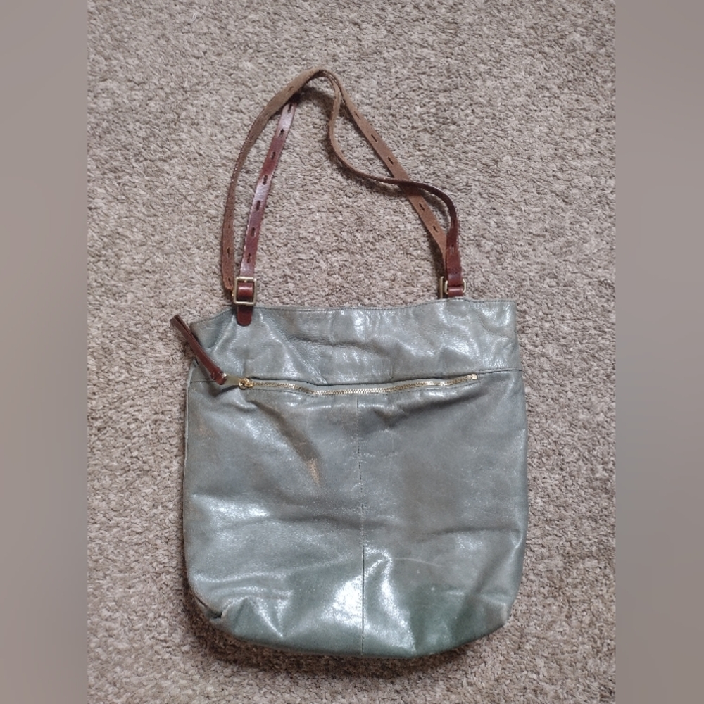 Hobo International Lennon Leather Tote Bag Green Distressed Purse Z